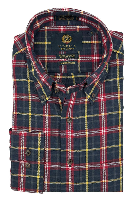 Viyella 80% Cotton & Wool Dark Navy Plaid Long Sleeve Shirt – Warm & Soft