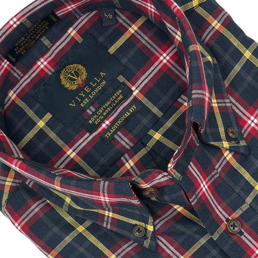 Viyella 80% Cotton & Wool Dark Navy Plaid Long Sleeve Shirt – Warm & Soft