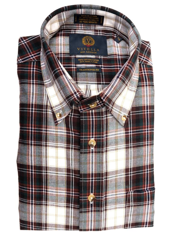 Viyella Stay Fashionable with this Button-Down Collar Long-Sleeve Chocolate Plaid Shirt