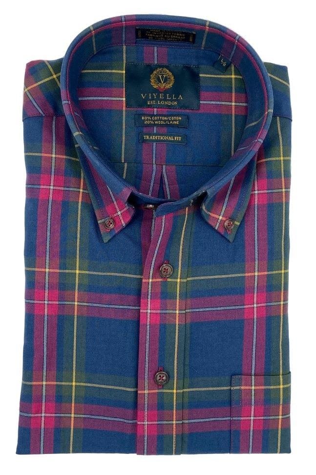 Viyella Captains Navy Plaid Button Down Shirts - Crafted in Canada