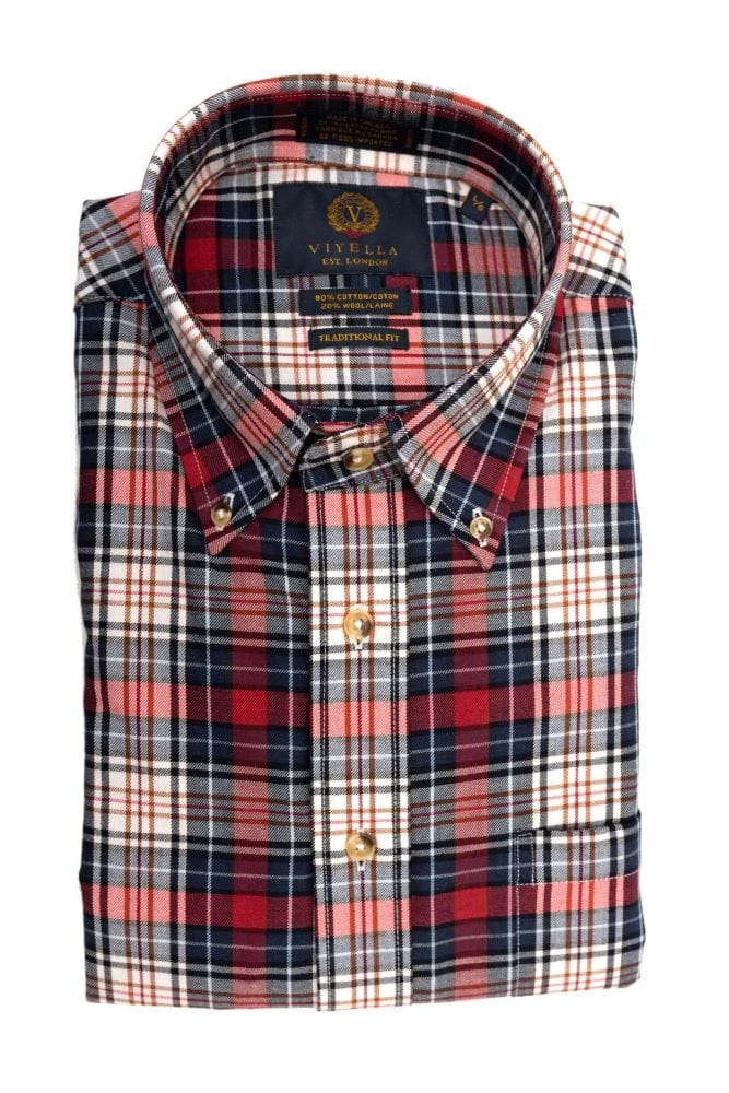 Viyella Button-Down Collar Long-Sleeve Red & Blue Plaid Shirt: Classic Style and Timeless Elegance