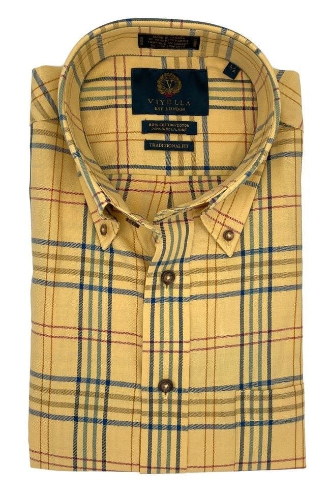 Viyella Elevate Your Wardrobe with our Canadian-Made Yellow Window Pane Plaid Shirts