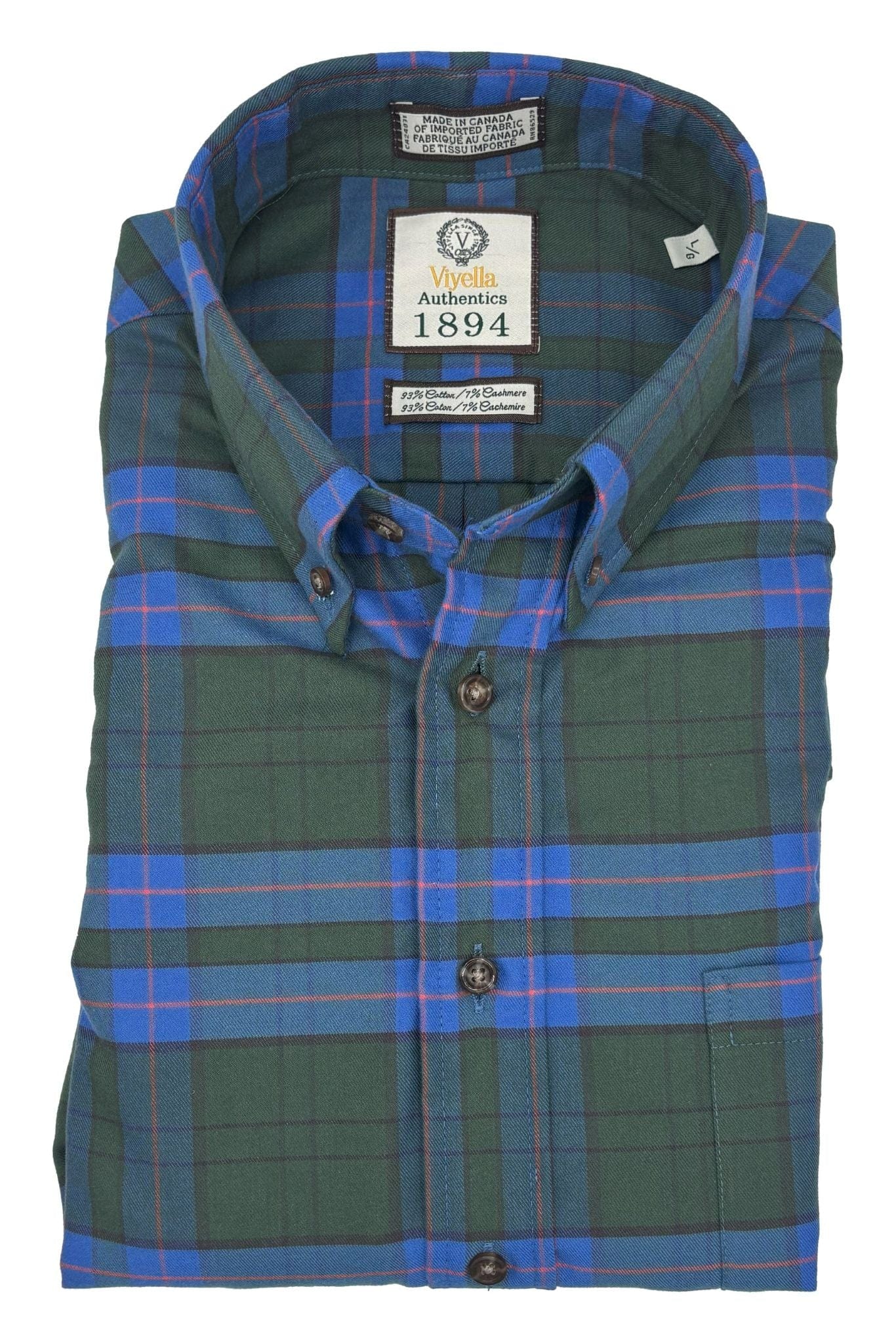 Viyella Green Plaid Cotton & Cashmere Men's Button Down Shirt