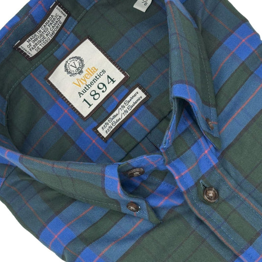 Viyella Green Plaid Cotton & Cashmere Men's Button Down Shirt