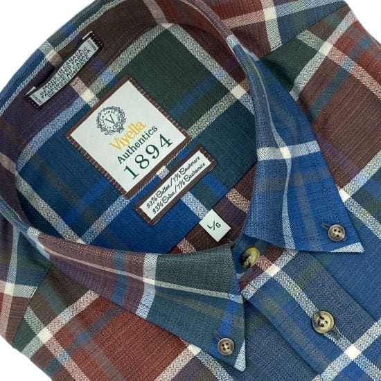 Viyella Timeless Luxury: Cotton & Cashmere Navy Plaid Shirts