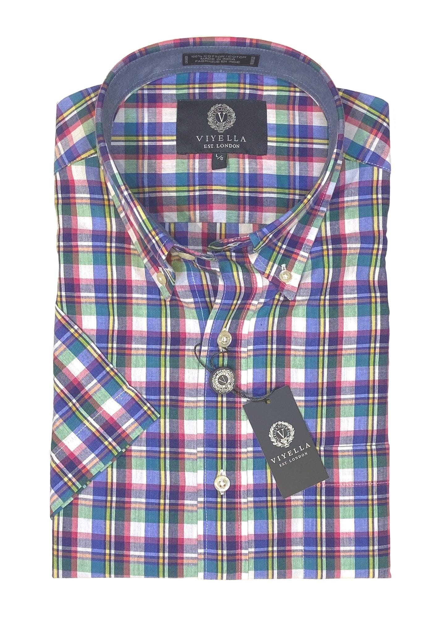Viyella Men's Rose Plaid 100% Cotton Madras Short-Sleeves Sport Shirt to Stand Out