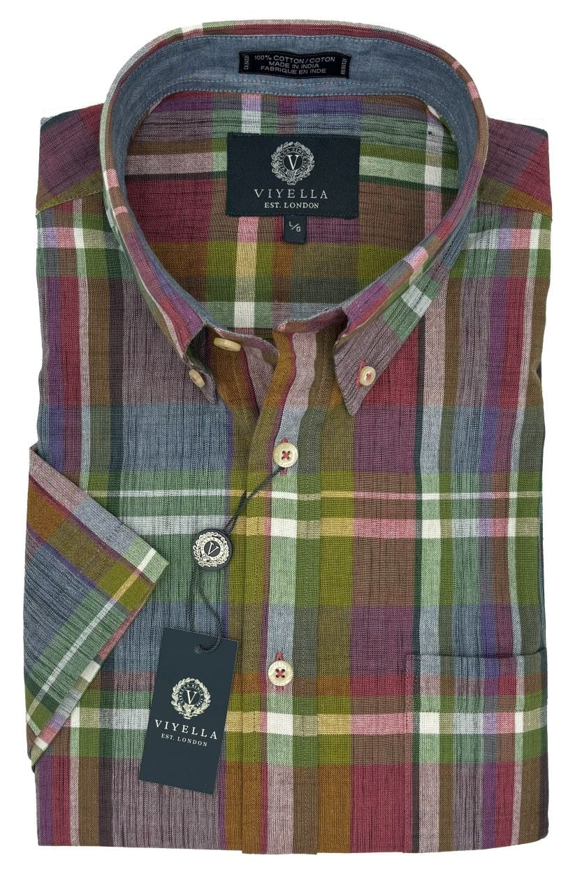 Viyella Multi Colored Plaid Madras Short Sleeve Shirts