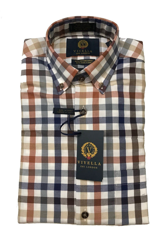 Viyella Natural Gingham Cotton & Wool Long Sleeve Shirts for Men