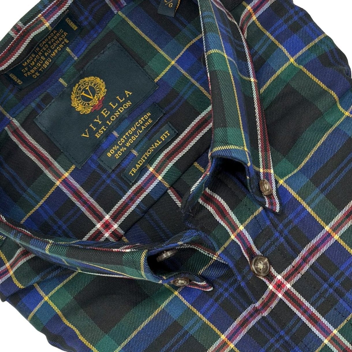 Viyella 80% Cotton & 20% Wool Navy Plaid Long Sleeve Shirt – Warm & Soft