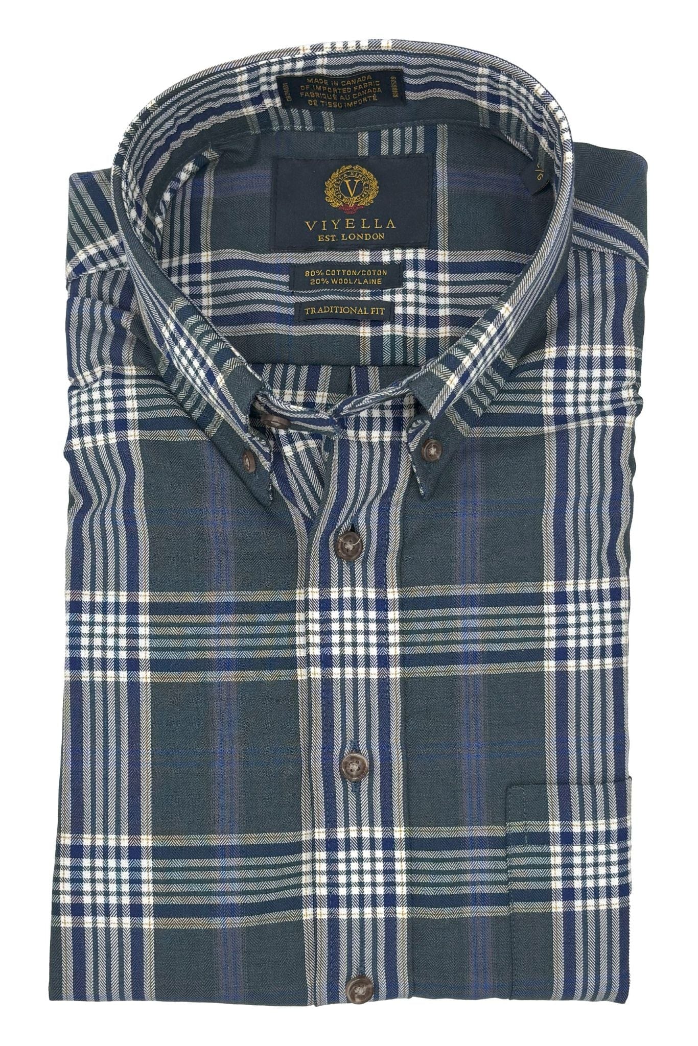 Viyella Navy Window Pain 80% Cotton Wool Men’s Button-Down Shirt