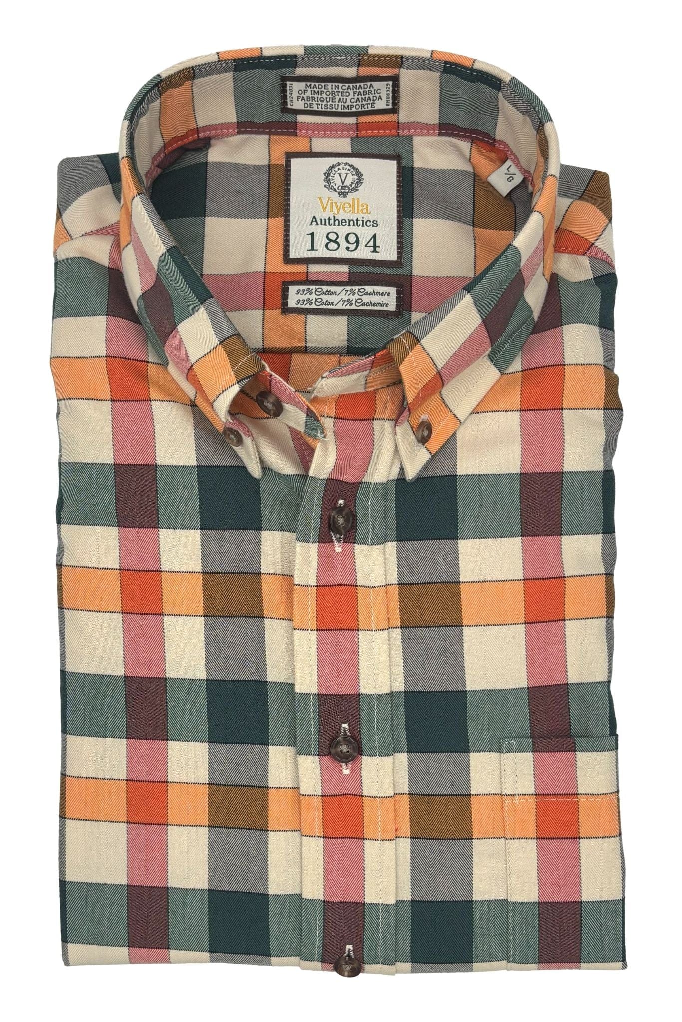 Viyella Orange Plaid Cotton & Cashmere Men's Long Sleeve Button-Down