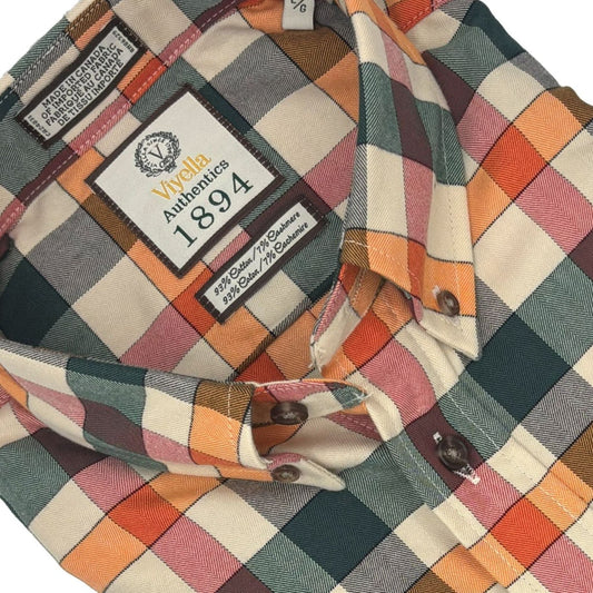 Viyella Orange Plaid Cotton & Cashmere Men's Long Sleeve Button-Down