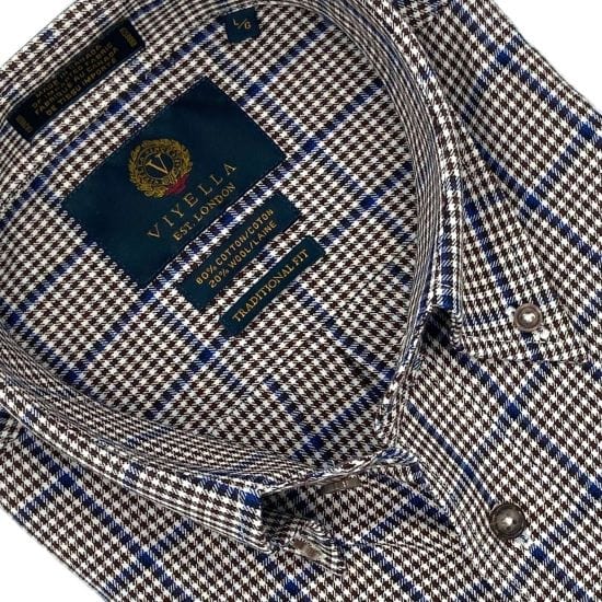 Viyella Brown Plaid Button Down Collar Long Sleeve - Made in Canada