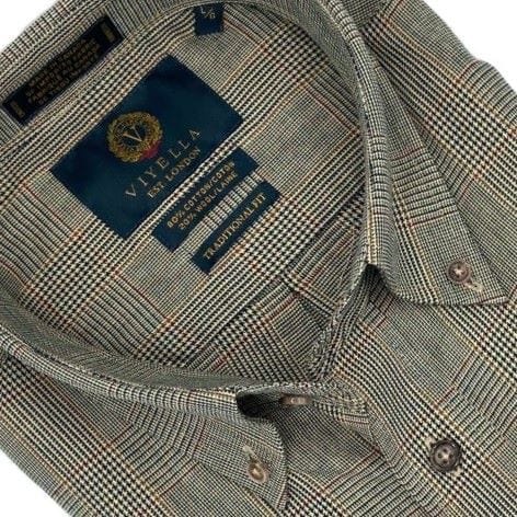 Viyella Taupe Button Down Collar Plaid Long Sleeve - Made in Canada