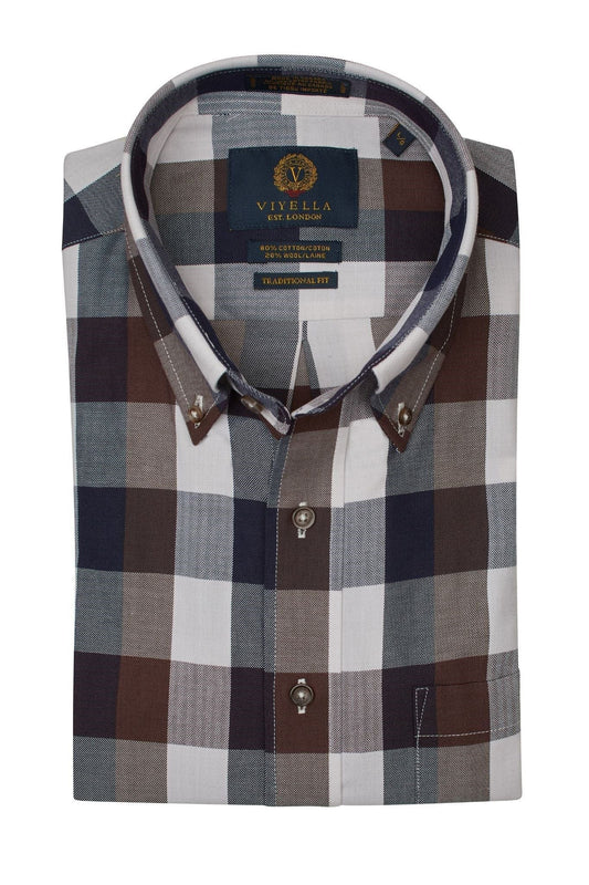 Viyella Charcoal Check Cotton & Wool Long Sleeve Shirts