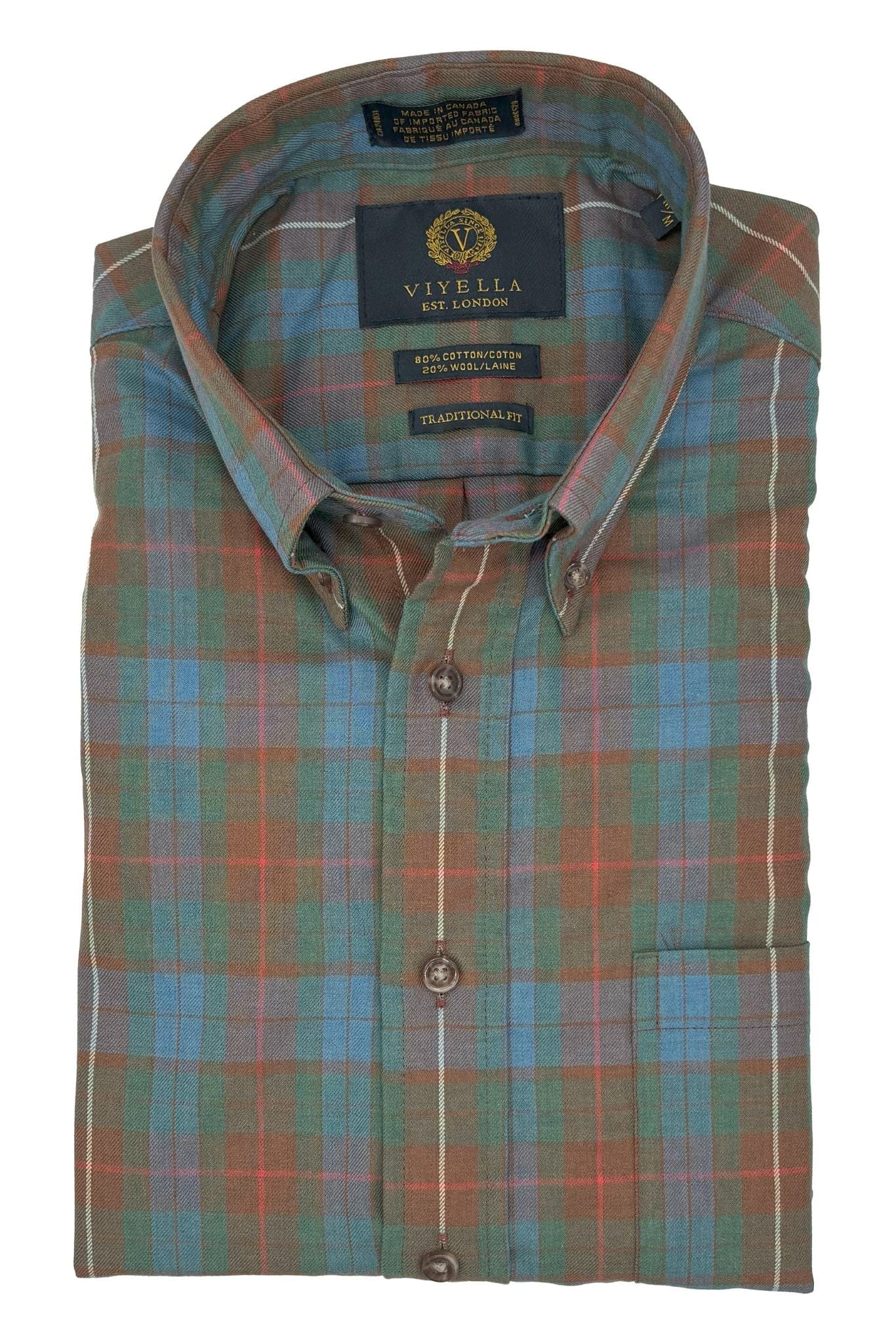 Viyella Green & Rust Plaid 80% Cotton Wool Long Sleeve Men’s Button-Down