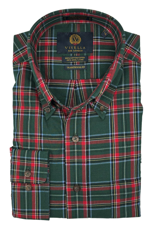 Viyella Hunter Green Plaid 80% Cotton Wool Men’s Button-Down Shirt