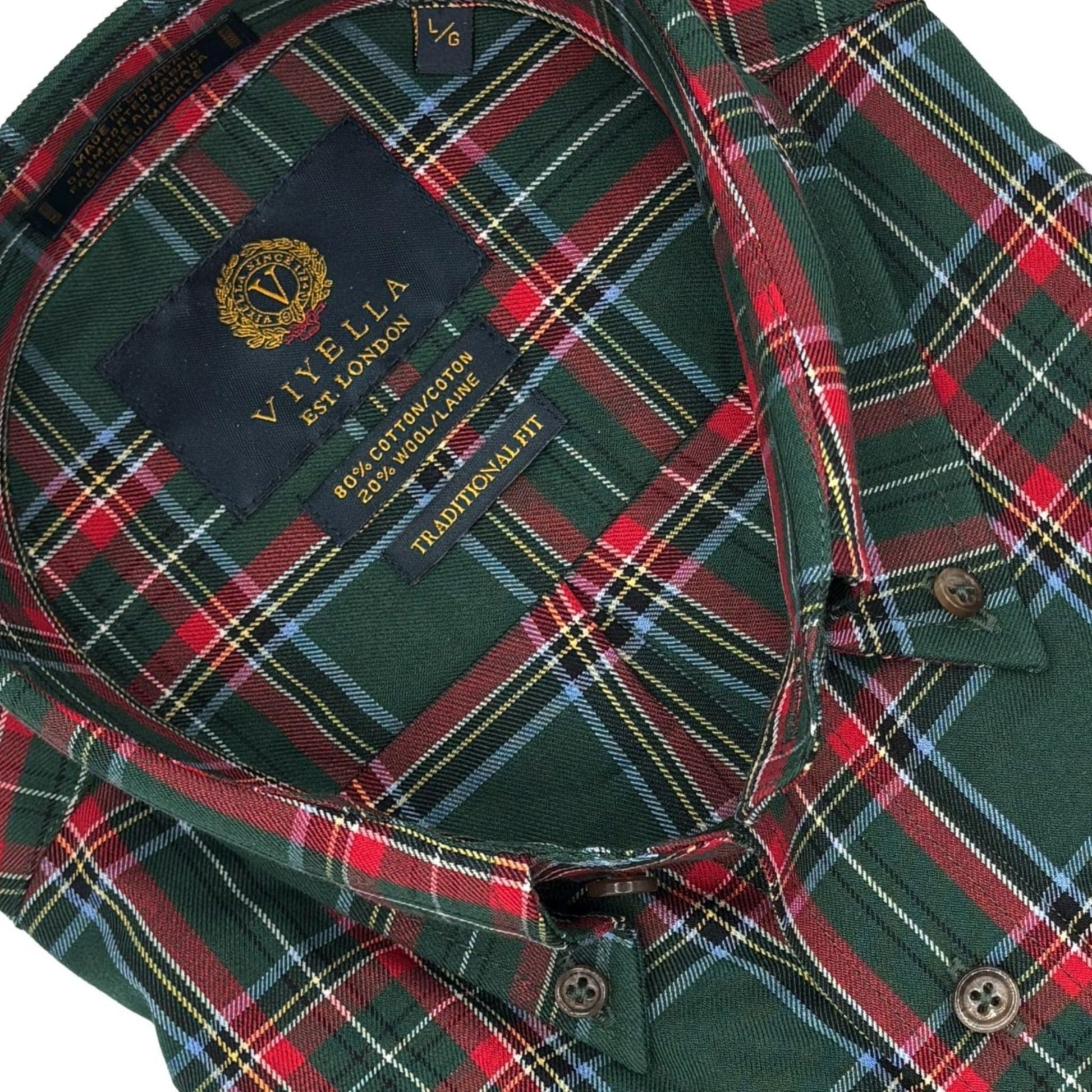 Viyella Hunter Green Plaid 80% Cotton Wool Men’s Button-Down Shirt