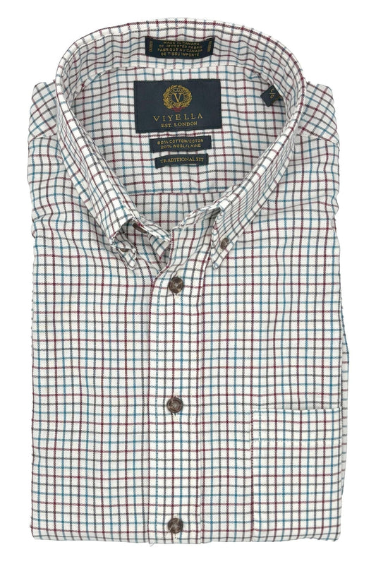 Viyella Red & Blue Multi Gingham 80% Cotton Wool Men’s Long Sleeve Shirt