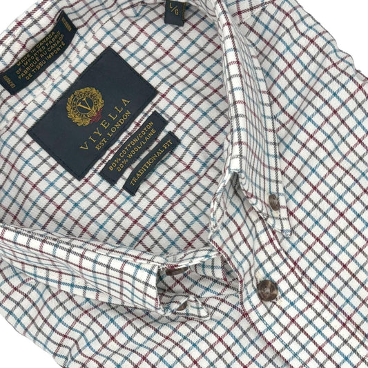 Viyella Red & Blue Multi Gingham 80% Cotton Wool Men’s Long Sleeve Shirt