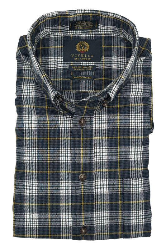 Viyella 80% Cotton & Wool Twilight Blue Long Sleeve Shirt – Soft & Warm