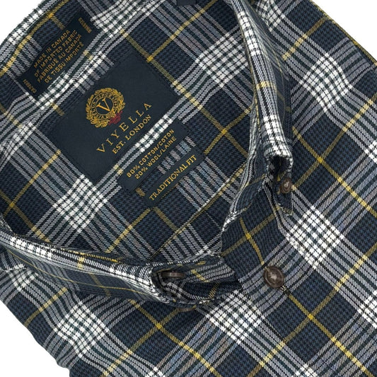 Viyella 80% Cotton & Wool Twilight Blue Long Sleeve Shirt – Soft & Warm