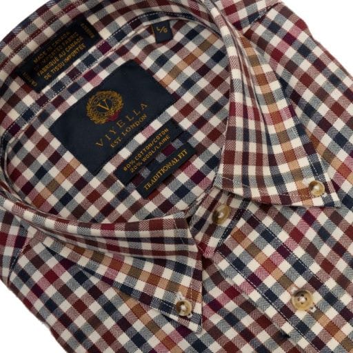 Viyella Tailored Fit Canadian Made Red Brick Check Button Down Long Sleeve Shirts