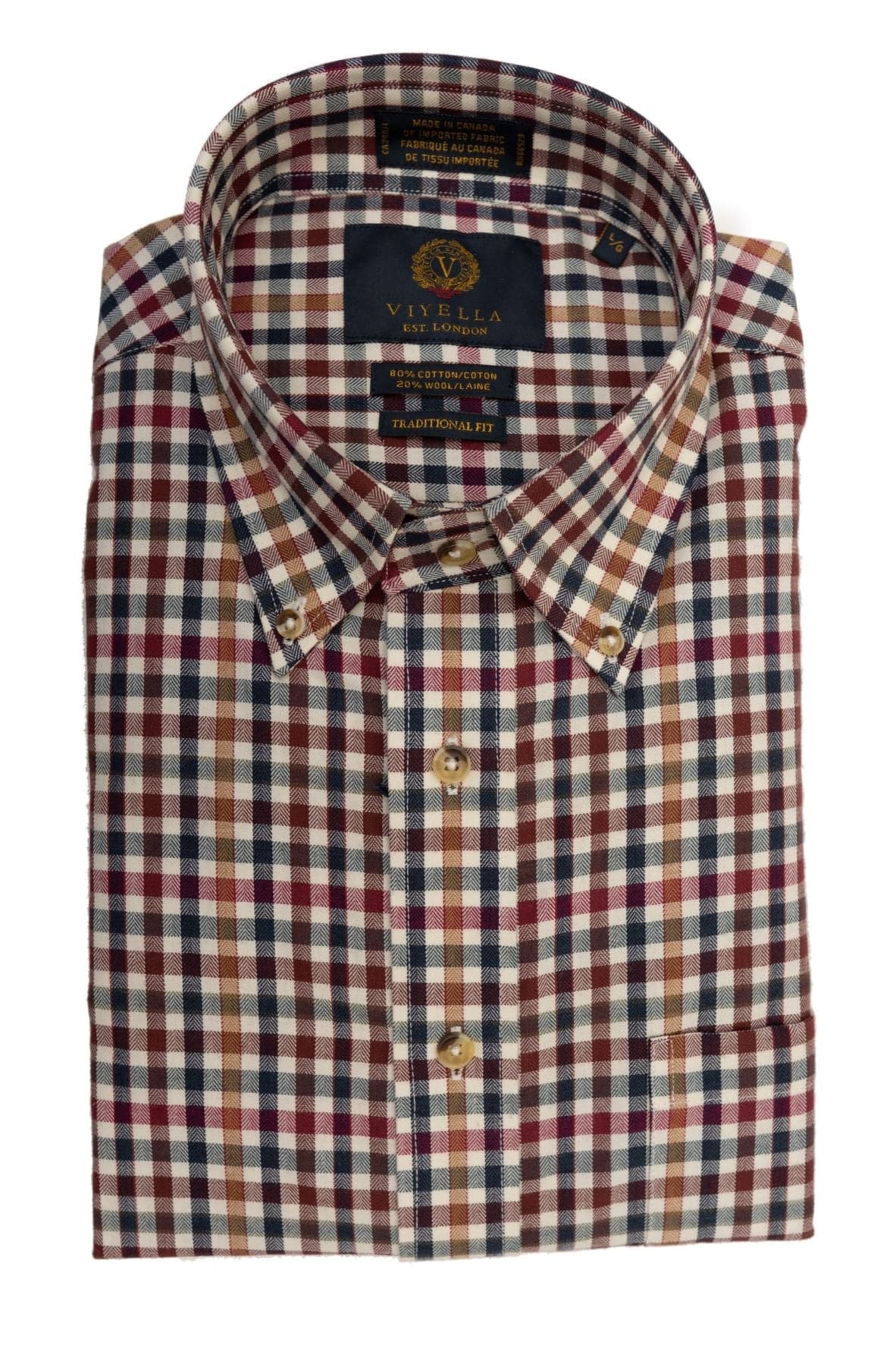 Viyella Tailored Fit Canadian Made Red Brick Check Button Down Long Sleeve Shirts