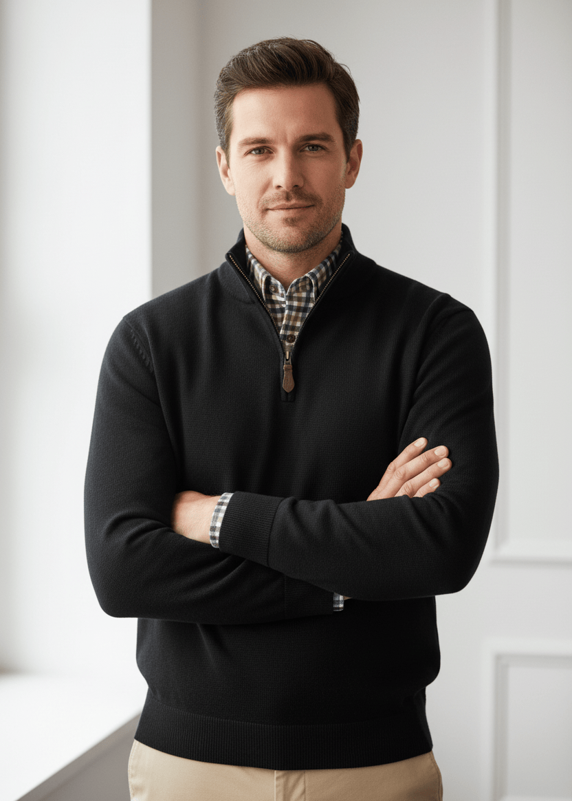 24AW/SHETLAND MERINO WOOL I/ウールジップベスト/1 Versatile Merino Quarter Zip Sweaters - The Abbey Collection