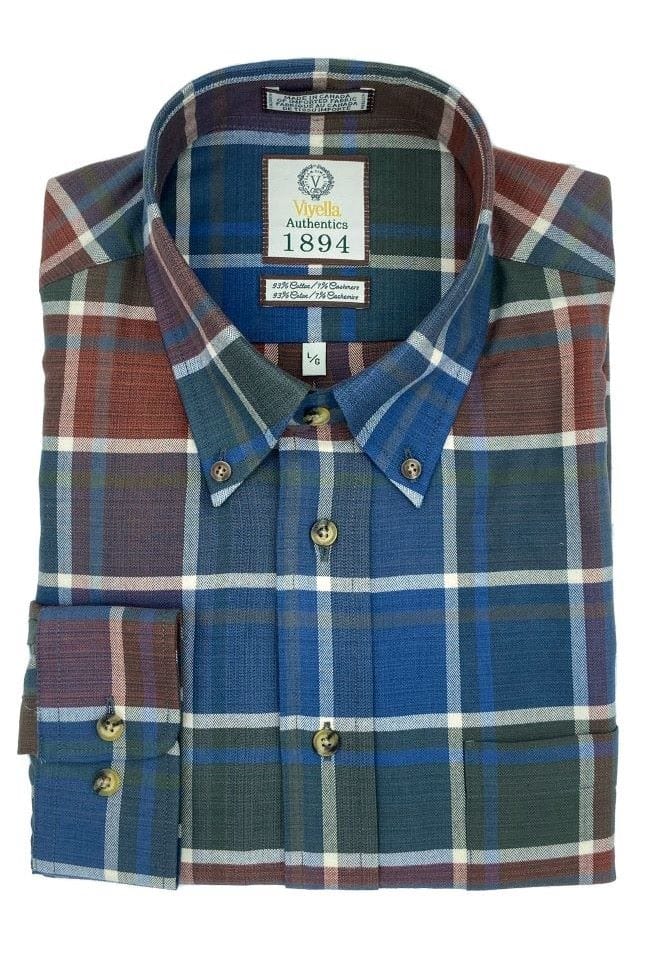 Viyella Timeless Luxury: Cotton & Cashmere Navy Plaid Shirts