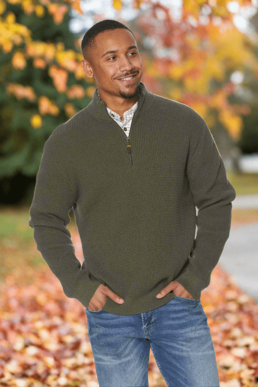 Men's cotton quarter zip sweater sale