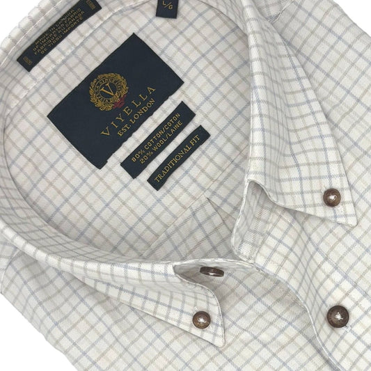 Viyella White & Blue Gingham Winter Sport Shirt - Long Sleeve Style