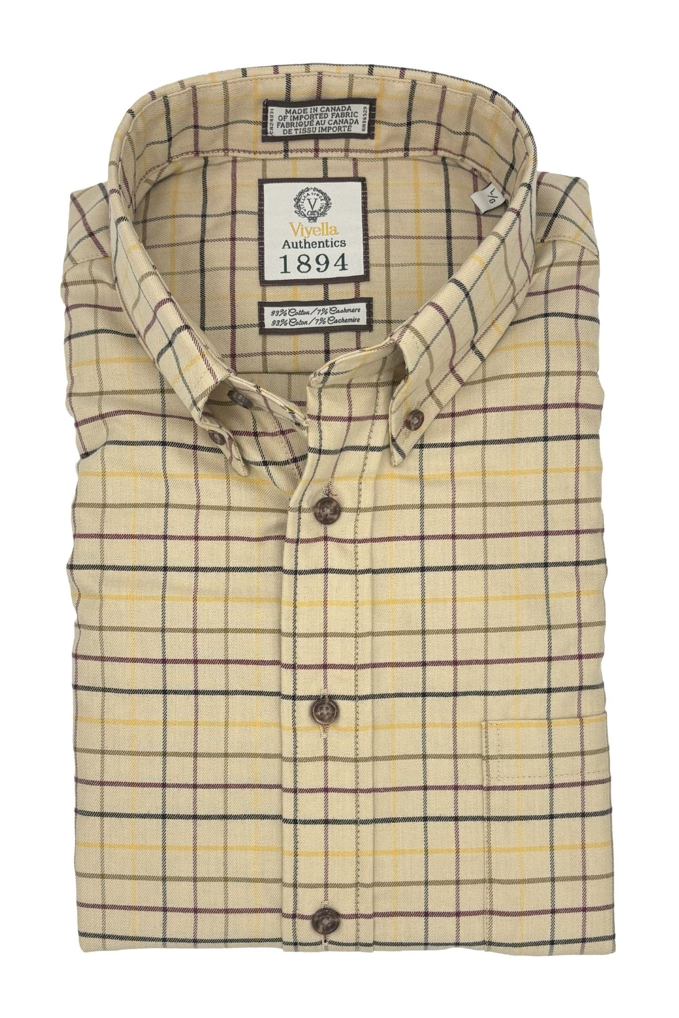 Viyella Tan Plaid Men's Stylish Long Sleeve Button-Down Shirt