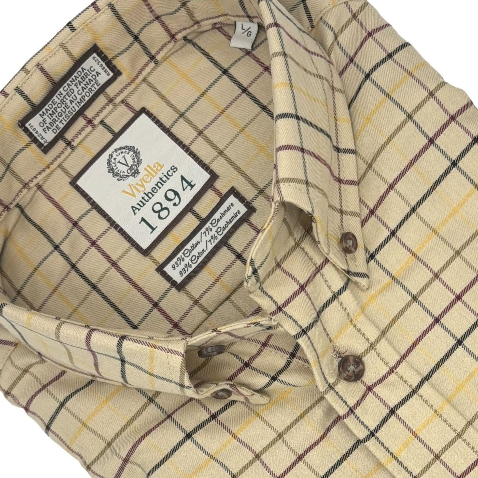 Viyella Tan Plaid Men's Stylish Long Sleeve Button-Down Shirt