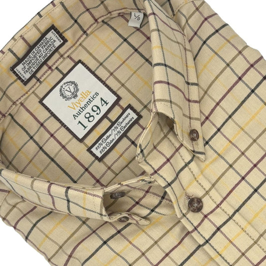 Viyella Tan Plaid Men's Stylish Long Sleeve Button-Down Shirt