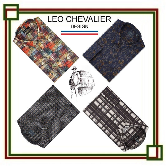 Leo Chevalier long sleeve shirt in premium 100% cotton, featuring a hidden button-down collar, contrast fabric trims, and a sleek, stylish design
