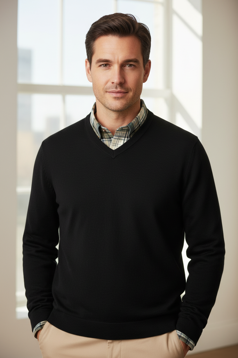 Upgrade Your Style with Mens V-Neck Extra Fine Merino Sweaters - Available in 5 Trendy Colors