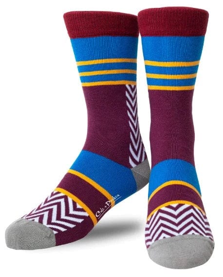 Cole & Parker Men's Burgundy Crew Sock with Multi Patterns by Cole and Parker