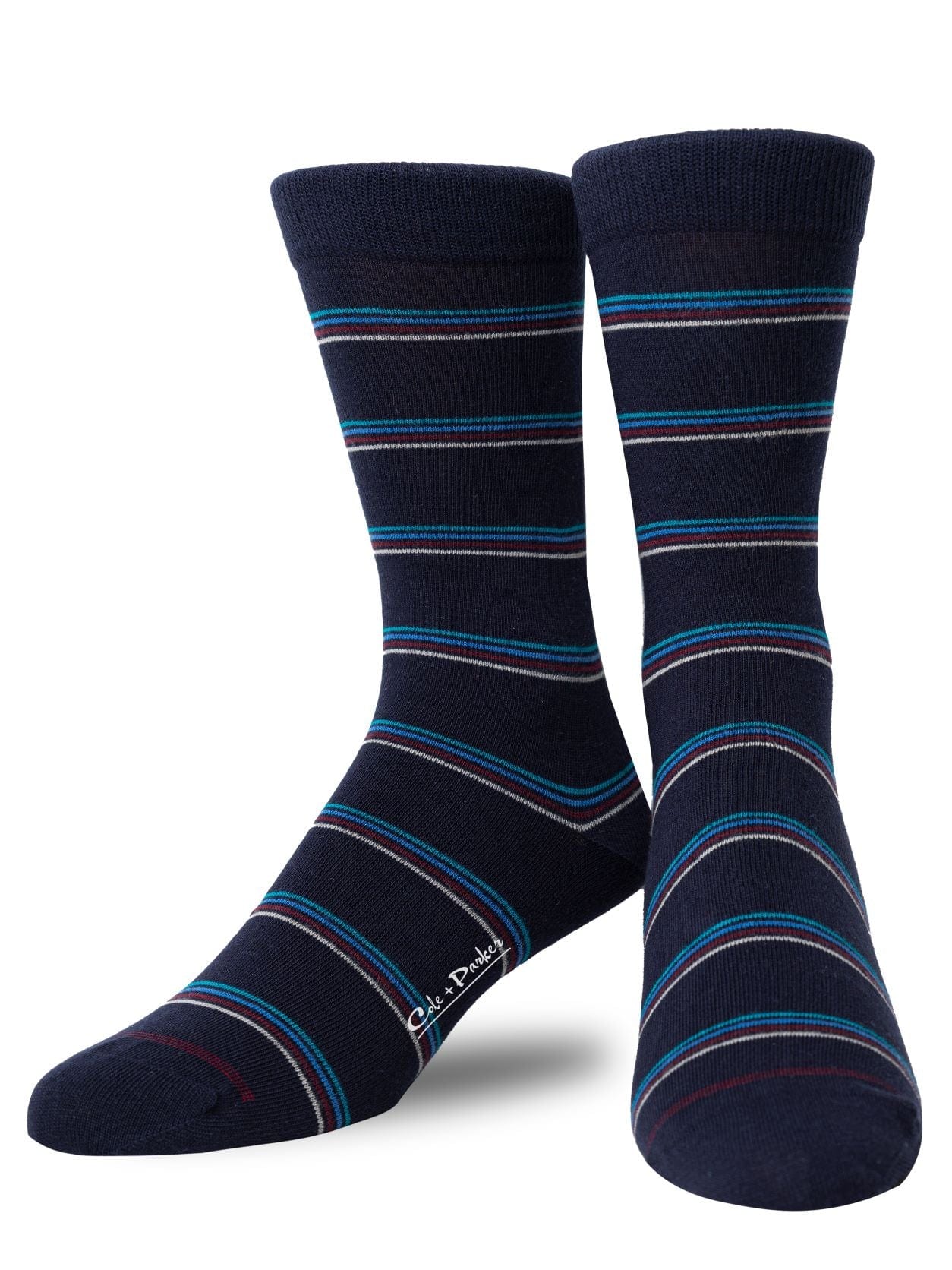Cole & Parker Men's Midnight Blue Striped Crew Socks by Cole and Parker