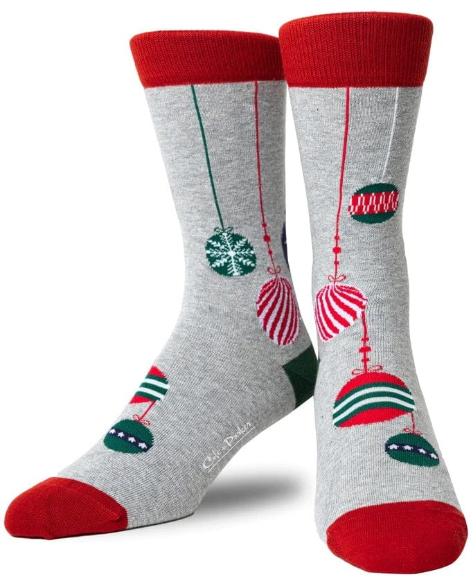 Cole & Parker Men's Grey Crew Sock with Christmas Ornament Patterns by Cole and Parker