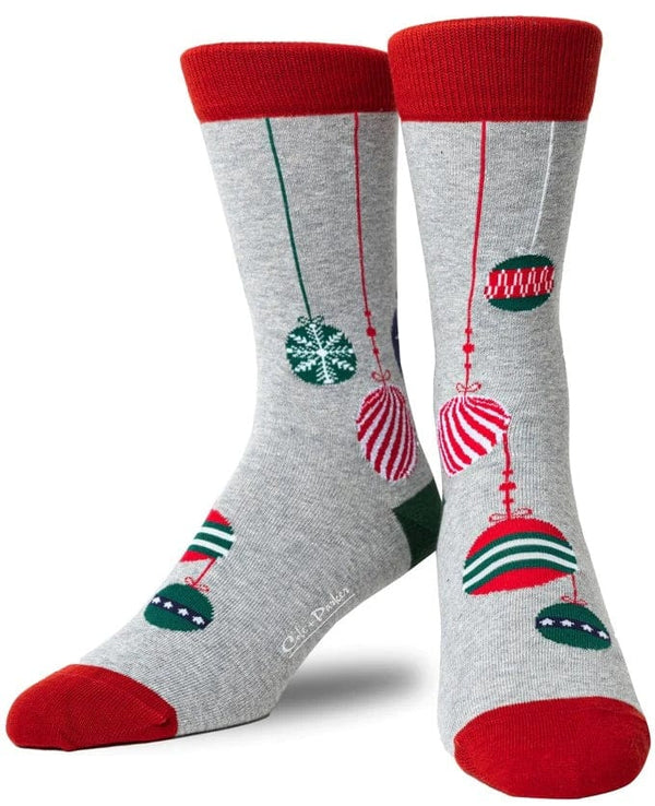 Men's Grey Crew Sock with Christmas Ornament Patterns