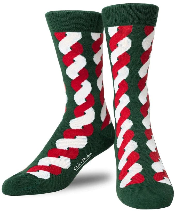 Cole & Parker Men's Green Crew Sock with Candy Cane Patterns by Cole and Parker