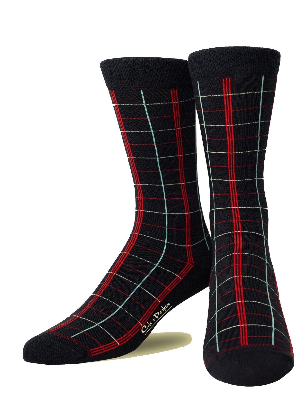 Cole & Parker Men's Black Crew Sock with Red Stripe by Cole and Parker