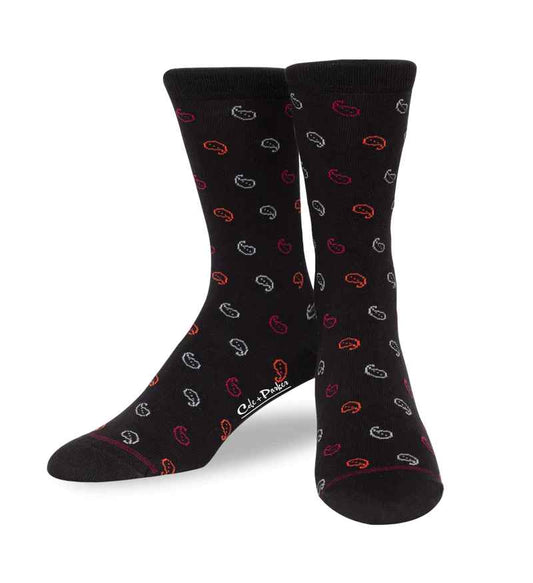 Cole & Parker Mens Black Paisley Dress Crew Socks at The Abbey Collection