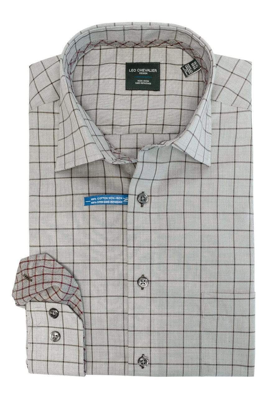 Leo Chevalier Design Leo Chevalier Grey Long Sleeve 100% Cotton Non-Iron Dress Shirts