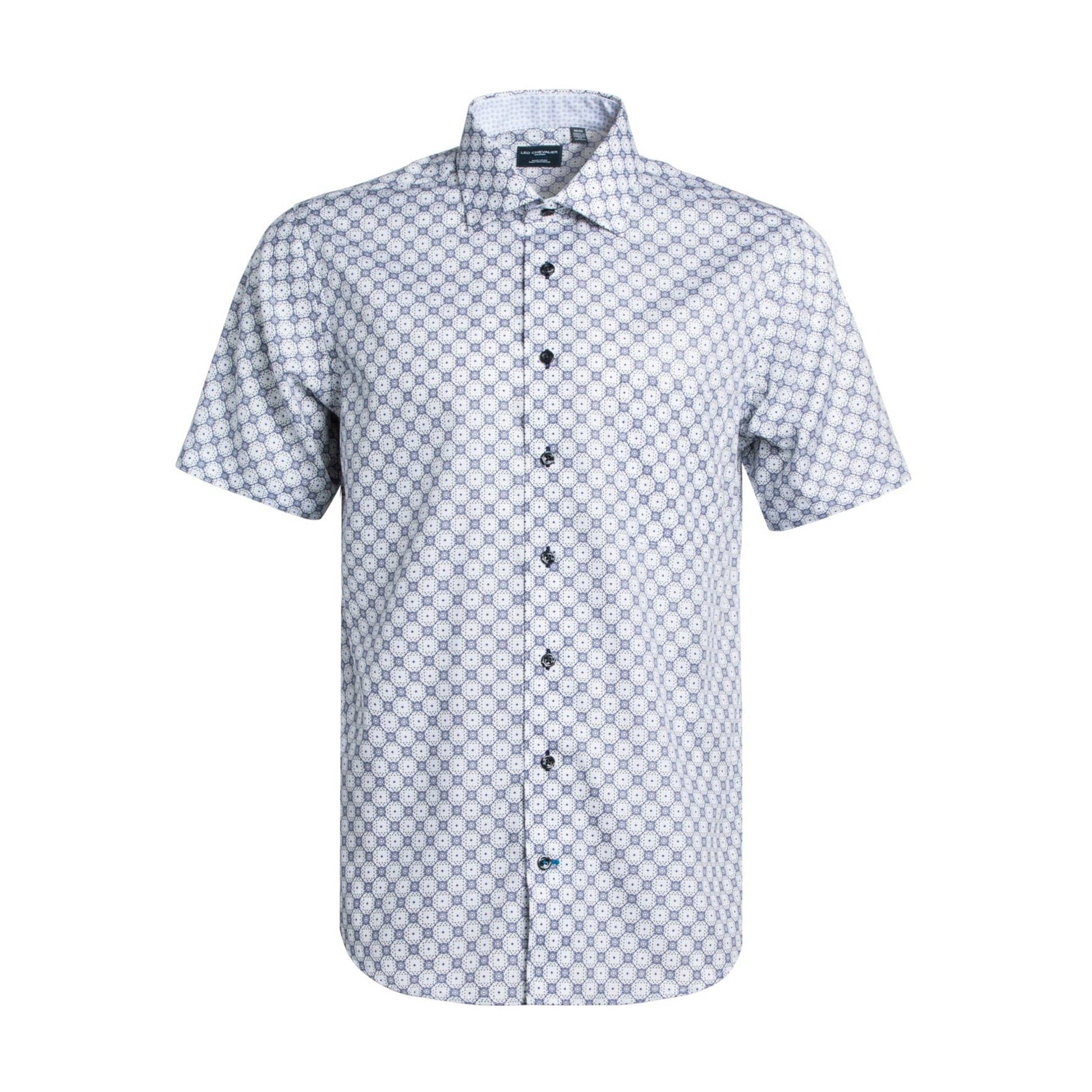 Leo Chevalier Design Sale Mens Cotton White Printed Button Up Leo Chevalier Short Sleeve Shirts