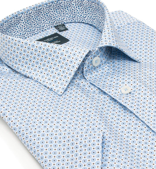 Leo Chevalier Design Leo Chevalier Light Blue Printed Cotton Short Sleeve Sport Shirts