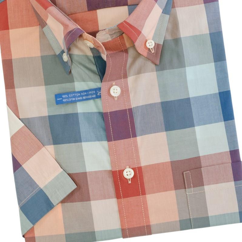 Leo Chevalier Design Pastel Plaid Cotton non Iron Short Sleeve Sport Shirts Leo Chevalier