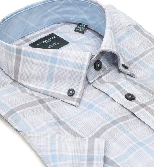 Leo Chevalier Design Light Blue Cotton Button Down Leo Chevalier Short Sleeve Sport Shirts