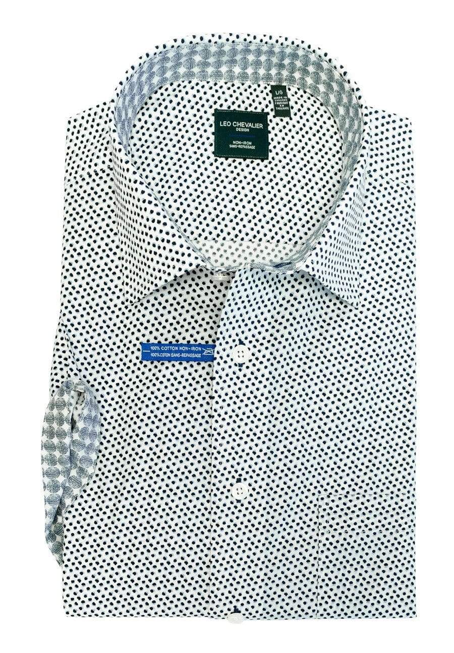 Leo Chevalier Design 100% Cotton Non Iron Navy Print Leo Chevalier Short Sleeve Shirts